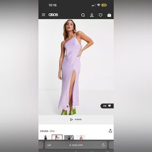 ASOS Design One shoulder maxi dress in satin with drape back in lilac